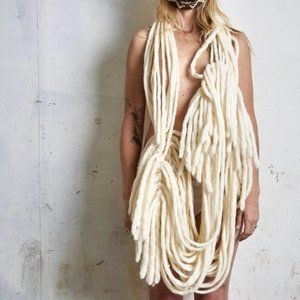 Comme des Garçons Cream Felted Sculpture Scarf c. 2000